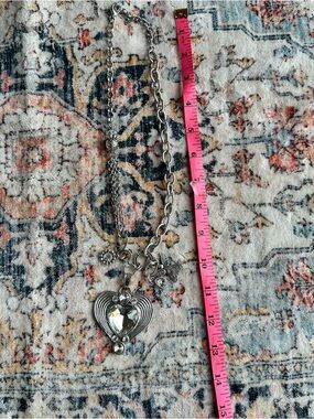 Vintage Brighton Silver Tone Mixed Chain Heart Crystal Pendant Necklace 15"